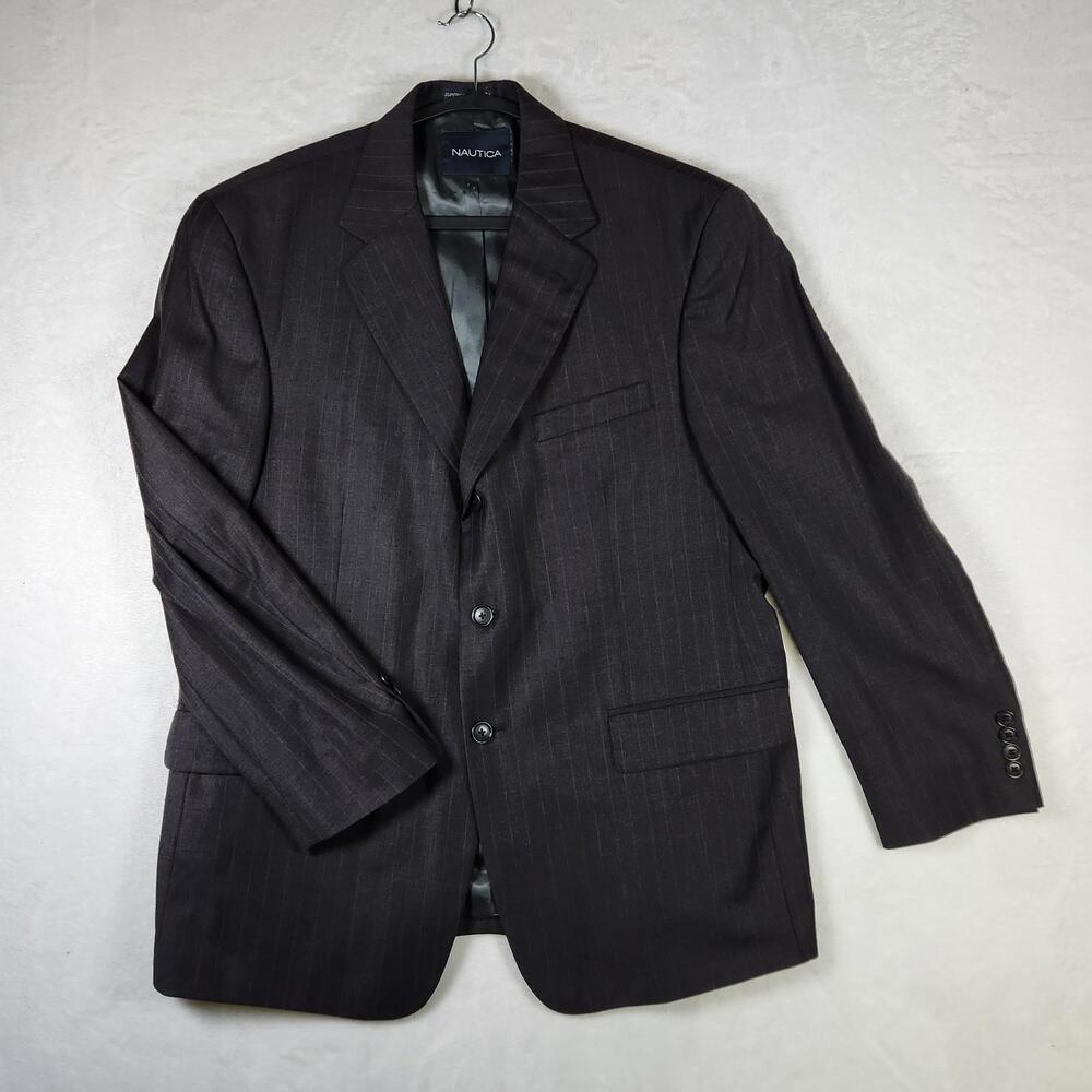 Nautica 42S Wool Blazer Brown Pinstripe 2 Button Sport Coat Jacket‎ W36 Colombia